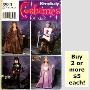 Simplicity 5520 Uncut Halloween Kids’ Costumes Sewing Pattern (3-8)